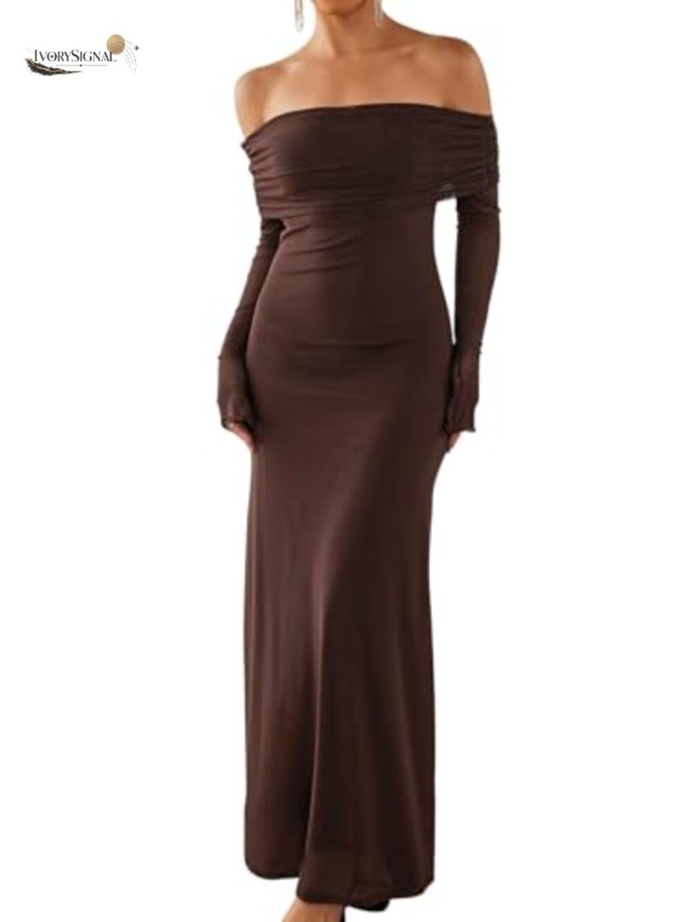 Women Off Shoulder Long Sleeve Maxi Formal Wedding Guest Dress
